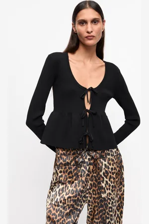 Ganni Rib Knit Tie String Cardigan