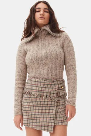 Ganni Brown Highneck Zip Cardigan