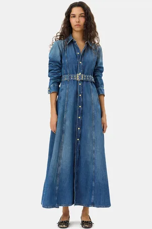 Ganni Blue Belted Maxi Dress