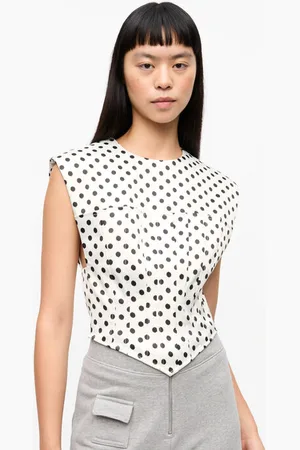 Ganni Polka-Dot Satin Corset Blouse