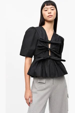 Ganni Stretch Cotton Tie Strap Blouse