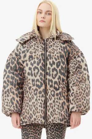 Ganni Leopard Midi Puffer Jacket