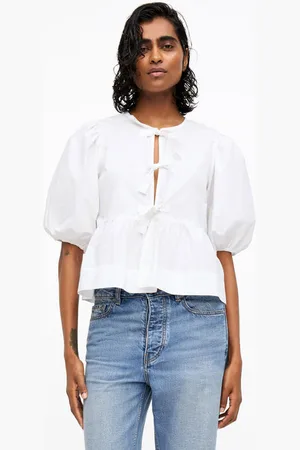 Ganni Cotton Poplin Peplum Tie Blouse