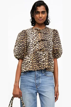 Ganni Cotton Poplin Peplum Tie Blouse