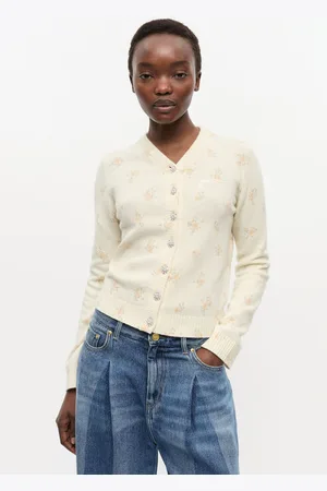 Ganni Off-White Printed Wool Mix Cardigan