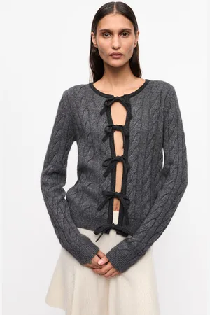 Ganni Grey and Black Cashmere Mix Tie String Cardigan