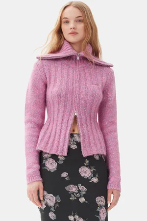 Ganni Pink Highneck Zip Cardigan