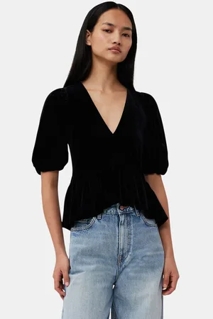 Ganni Velvet Jersey V-neck Blouse