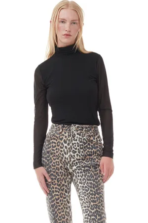 Ganni Mesh Long Sleeve Roll Neck Blouse