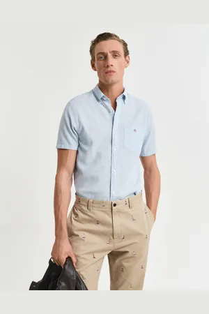 GANT Men Regular Fit Cotton Linen Short Sleeve Shirt (S)