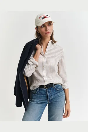 GANT Women Regular Fit Striped Linen Shirt (34)