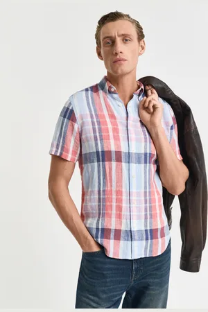 GANT Men Regular Fit Short Sleeve Linen Madras Shirt (S)