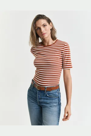 GANT Women Striped Ribbed T-Shirt (XS)