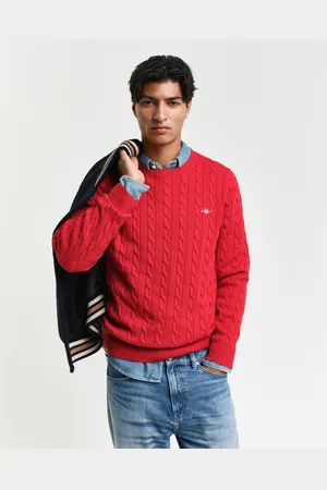 GANT Men Cotton Cable Knit Crew Neck Sweater (M)