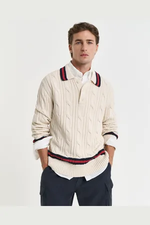 GANT Men Cable Knit Polo Sweater (S)