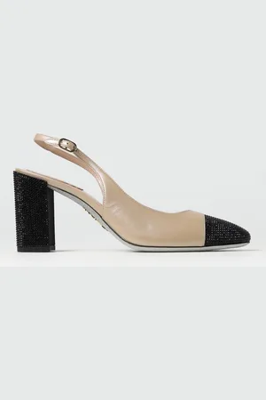 RENE CAOVILLA Slingbacks in leather and rhinestones