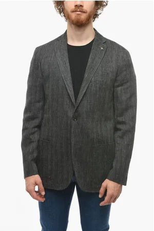 corneliani CC COLLECTION Herringbone Linen Blend RIGHT Blazer