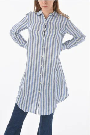 Woolrich Awning Striped Linen Shirt with Buttons on the Sleeve
