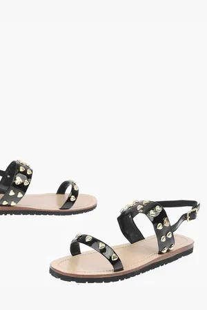 Moschino LOVE Patent Leather Flat Sandals with Heart Studs