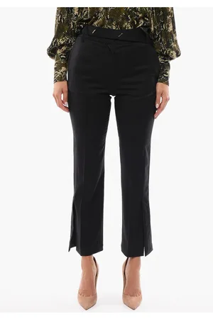 EUDON CHOI Virgin Wool Pants with Ankle Slit and Belt