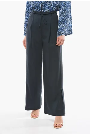 EUDON CHOI Virgin Wool TANDIN Wide Leg Pants with Ankle Split and Belt