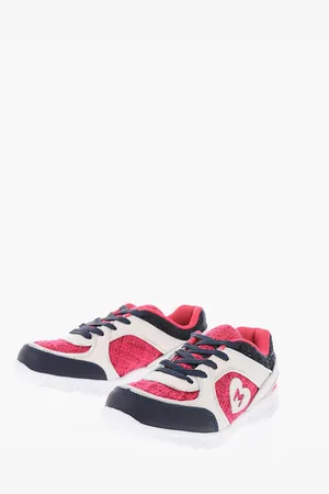 MONNALISA Leather and fabric sneakers with rubber track sole