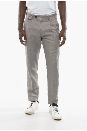 CRUNA Houndstooth Motif Virgin Wool and Flax RAVAL Pants