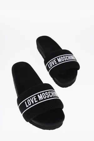 Moschino LOVE Solid Color Fabric Slides with Embroidered Logo