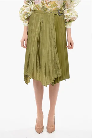 Andersson Bell Faux Leather Pleated Skirt with Silver-Tone Buckle