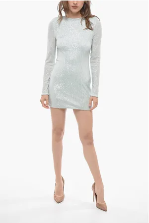 ROTATE Long Sleeve Open Back Dress with Sequins and Shoulder Pads
