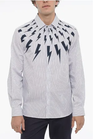 Neil Barrett Awning Striped Shirt with Thunderbolt Print