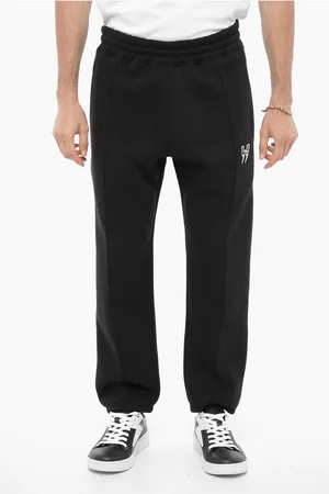 Neil Barrett Fleeced Cotton Blend Loose Fit Joggers with Thunderbolts Emb