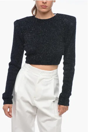 ROTATE Cropped Fit Lurex Cardigan with Padded Shoulders
