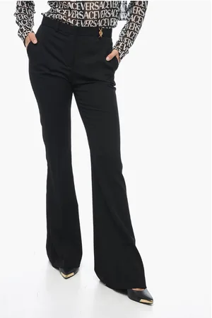 VERSACE Wool Blend Bootcut Pants with Jeweled Detail