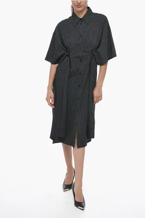 Maison Margiela MM6 Single-pleated Cotton Shirt Dress with Balanced Stripe M