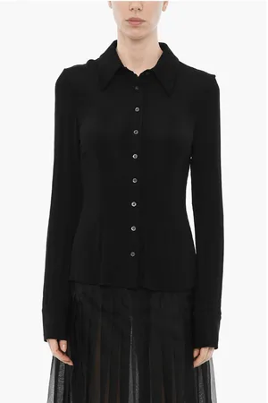 Louisa Ballou Solid Color Shirt with Logo Buttons