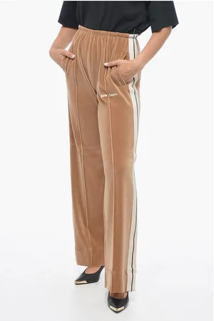 Palm Angels Velour Straight Fit Track Pants with Contrasting Bands