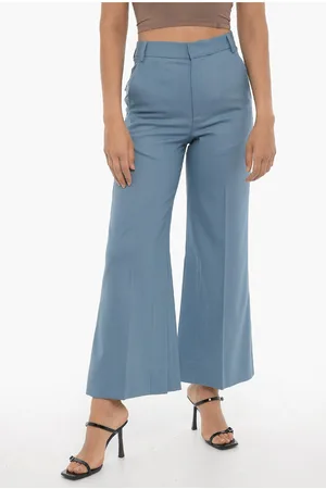 EUDON CHOI Wide Leg Wool Pants with Ankle Slit