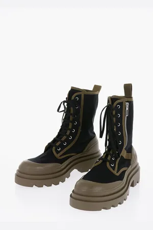Bottega Veneta Canvas Lace-Up Boots with Contrasting Detail