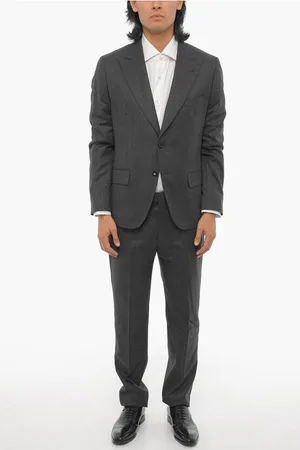 Reverse Virgin Wool 2-Buttons Suit with Flap Pockets