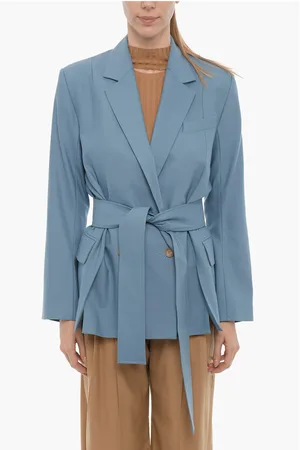 EUDON CHOI Virgin Wool Blend Double Breasted Blazer with Belt