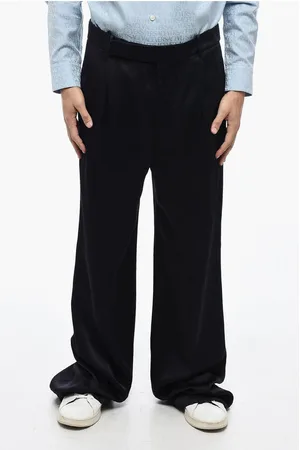 Saint Laurent Satin Straight Fit Pants with Frontal Pleates