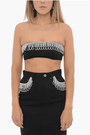 ROTATE Cotton Twill Bandeau Top with Jewels
