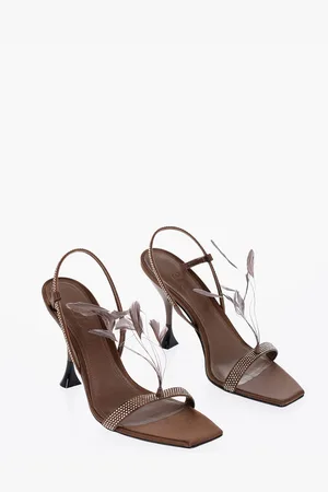 3Juin Satin GEMMA Sandals with Rhinestone Embellishment and Feathe