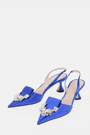 RODO Solid Color Satin Slingback Pumps with Jewels Heel 6.5cm