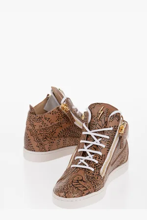 Giuseppe Zanotti Patterned Leather Mid-Top Sneakers with Golden Zip