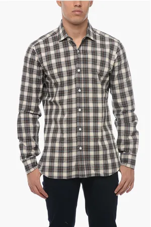 BARBA Spread Collar Plaid Motif Shirt