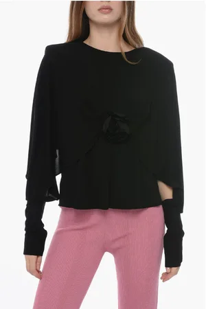 Saint Laurent Crepe Jersey Blouse with Batwing Sleeves