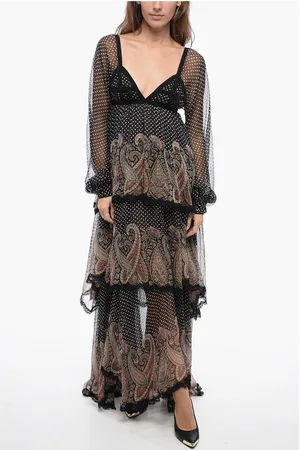 Etro Chiffon Flouced Polka-Dot Dress with Application