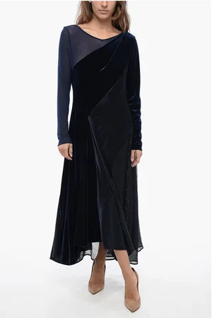 TALBOT RUNHOF Satin and Velvet Dress with Mesh and Lurex Inserts